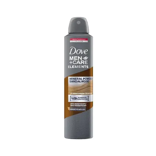 Dove Men+Care MINERALS POWDER+SANDALWOOD deodorant spray 250 ml اسپري ضد تعريق مردانه 48 ساعته MINERALS POWDER+SANDALWOOD داو 250 ميل - Image 1