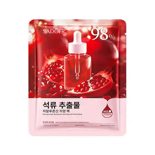 Sadoer Pomegranate Hyaluronic Acid Nourish Facial Mask 25g ماسك ورقه ای انار 98% سادور 25 ميل كد sd75253 - Image 1
