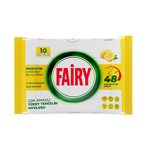 Fairy Çok Amaçlı Yüzey Temizlik Havlusu 10 Yaprak دستمال مرطوب فيری پاك كننده سطوح رايحه LIMON ليمو بسته 10 عددی - Image 1