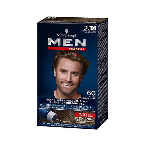 Schwarzkopf Men Perfect Anti Grey Medium Brown 60 40Ml كيت رنگ مو مردانه شوارتزكوف MEN شماره 60 قهوه ای مديوم - Image 1